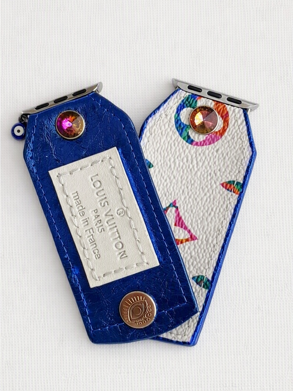 Watch Me Creations Upcycled LV Monogram Multi and Metallic Blue and Added Patch
